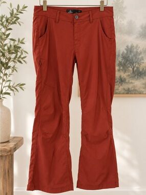 prAna Pants Size 12 Red Stretch Hiking Travel * missing 1 button- see pics